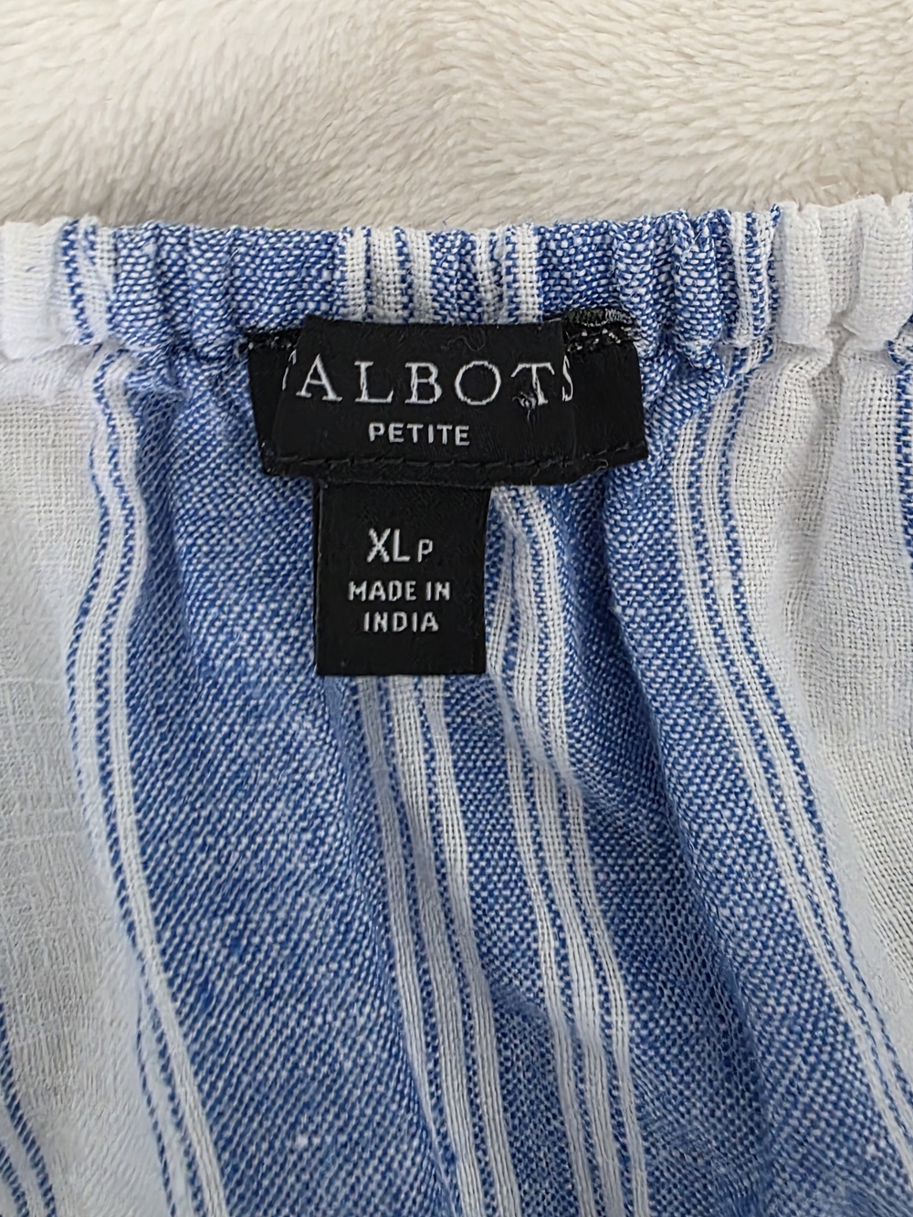 Talbots XLP 100% Linen Striped Top Blue White Coastal Nautical Split Neck XLP - Picture 3 of 5